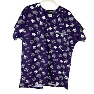 Dudz Scrub Kansas State KSU Willie Wildcat Purple Scrub Top Size S EUC